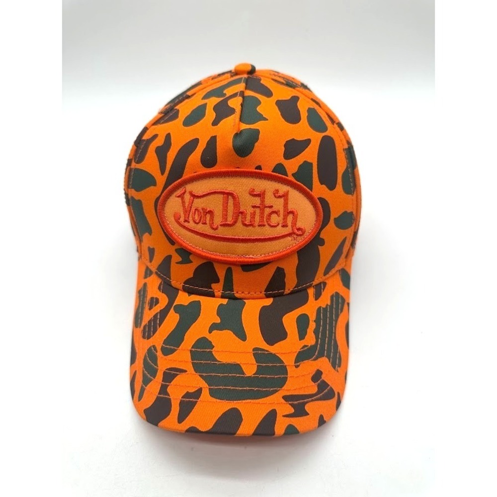 Von Dutch Logo Trucker Hat Orange Camo Mesh SnapBack Adjustable Unisex
